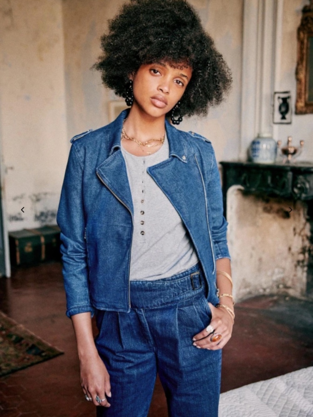 NWT SEZANE ZIG JACKET - BLUE DENIM EU 34